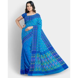 Blue Bengali 100% Pure Cotton Tant Baluchari Saree