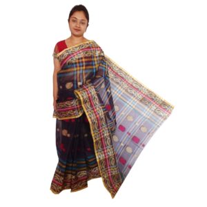 Pure Cotton Navy Blue Tant Saree with All Over Work
