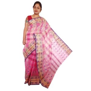 Pink Tant Saree in Pure Cotton with All Over Body Work
