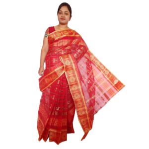 Red Cotton Tant Saree With All Over Body Work (Fulia)