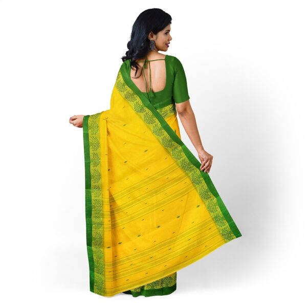 Yellow Cotton Tant Saree with Green Border