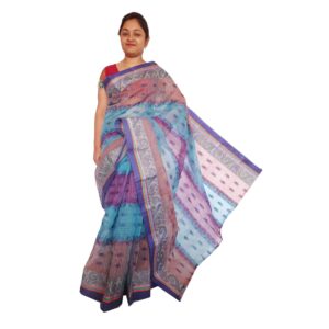 Pure Cotton Multi-Colored Tant Saree with All Over Work