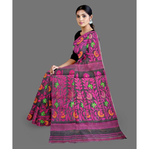 Black and Pink Cotton Silk Saree
