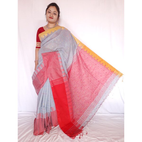 Red and Grey Cotton Handloom Saree