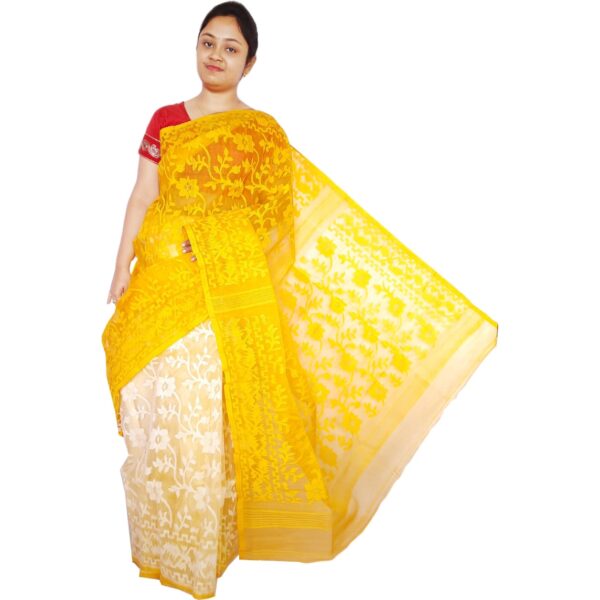 Yellow Self Dhakai Jamdani Saree