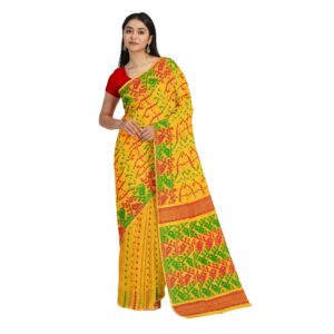 Yellow and Red Dhakai Jamdani Saree