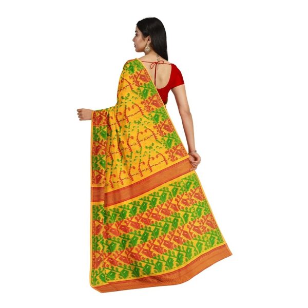 Yellow and Red Cotton Silk Jamdani Saree