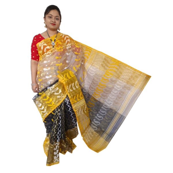 Black & Yellow Silk Dhakai Jamdani Saree