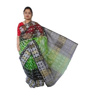 Handwoven Black & Green Jamdani Saree Silk with Zari Work