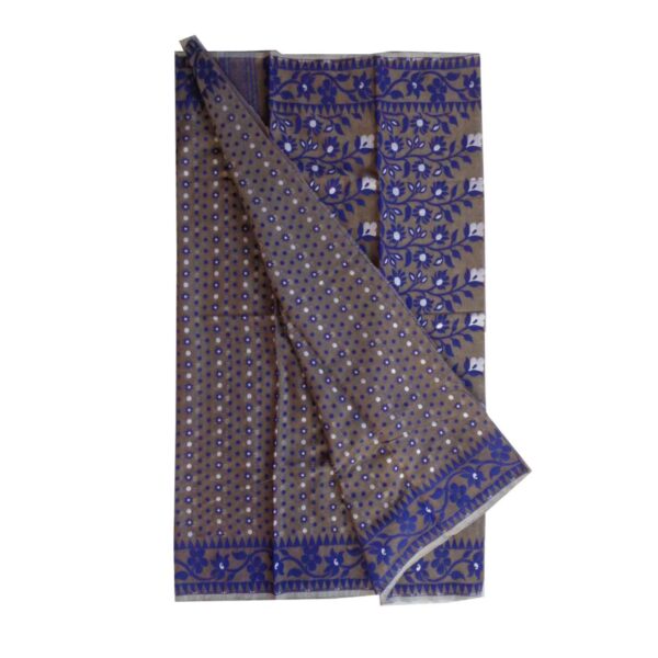 Grey and Blue Silk Saree in Dhakai Jamdani Design