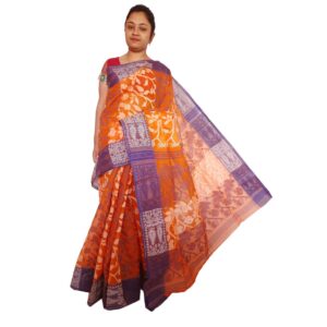 Orange Cotton Handloom Jamdani Saree with All Over Work