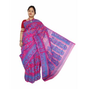 Bengal Handwoven Pink Jamdani Saree Cotton Silk (All Over)