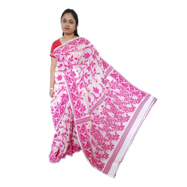 Pink and White Soft Dhakai Jamdani Saree of SK lata Design