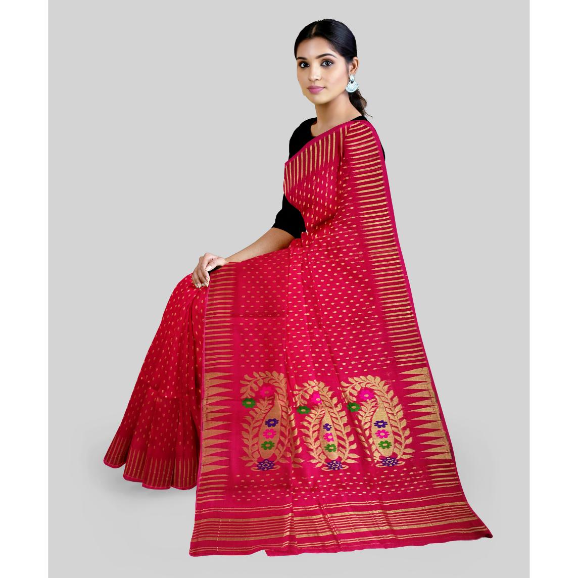 Women's Soft Dhakai Jamdani Saree Color Pink – Rebistore