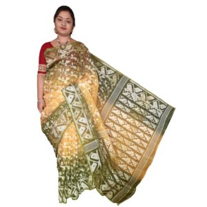 Handwoven Yellow and Green Jamdani Saree Silk with Zari Work