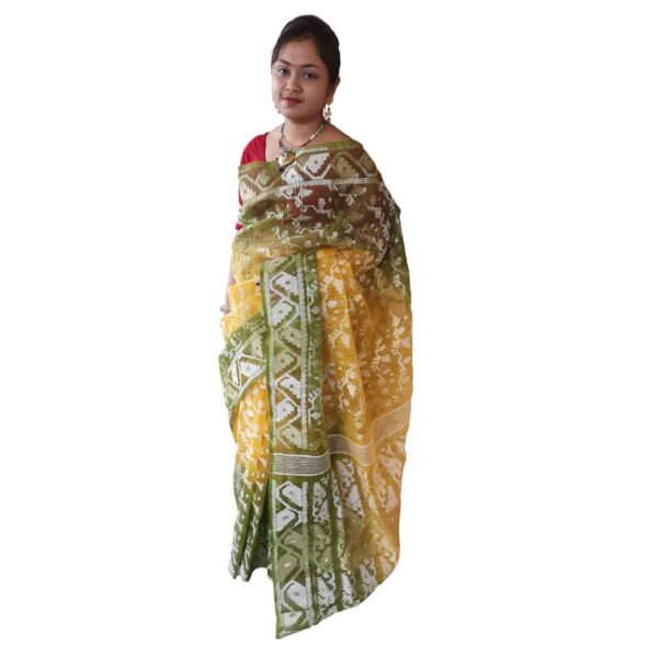 yellow and green jamdani saree Silk