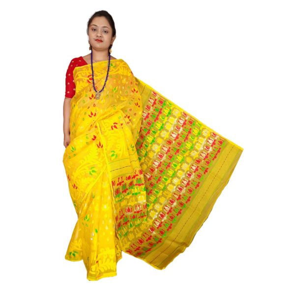 yellow jamdani saree for wedding