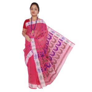 Handwoven Bengal Pure Cotton Pink Tant Baluchari Saree