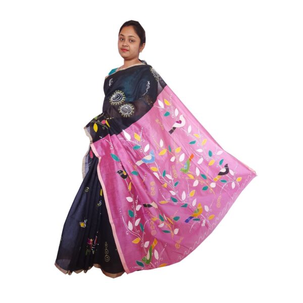Black and Pink Fancy Handloom Saree