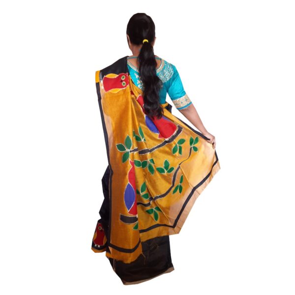 Black and Yellow Saree in Applique Work