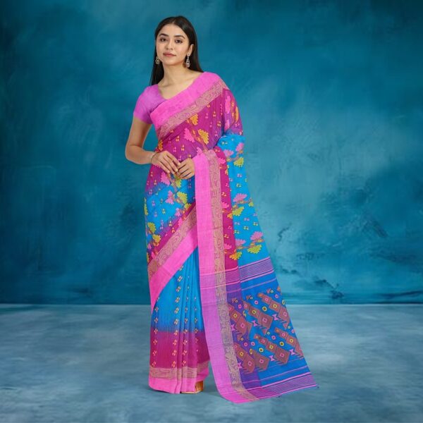 Blue Banarasi Saree with Pink Border