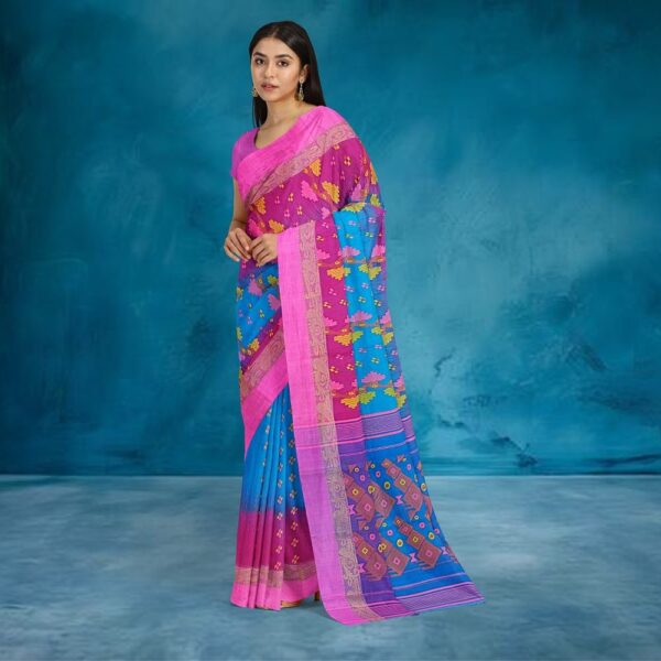 Blue Banarasi Saree with Pink Border