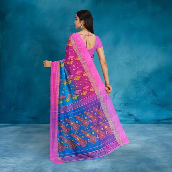 Blue Banarasi Saree with Pink Border