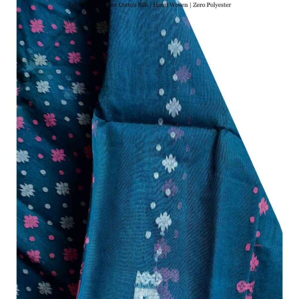 Blue Cotton Silk Tant Jamdani Saree
