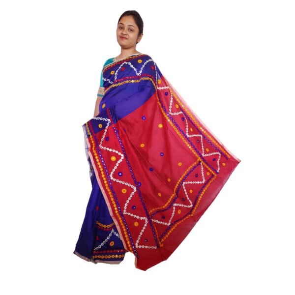Blue Tant Handloom Saree with Red Anchal