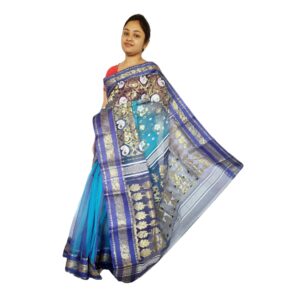 Handwoven Blue Tussar Silk Saree Online With Zari Border