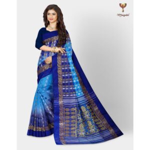Handwoven Tussar Silk Blue Tant Jamdani Banarasi Saree