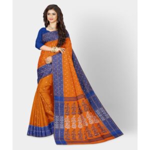 Pure Cotton Dark Orange Tant Baluchari Saree