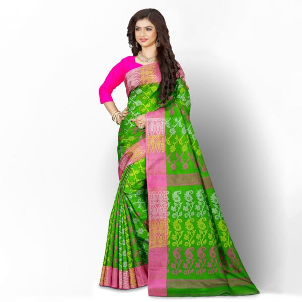 Green and Pink Cotton Jamdani Saree