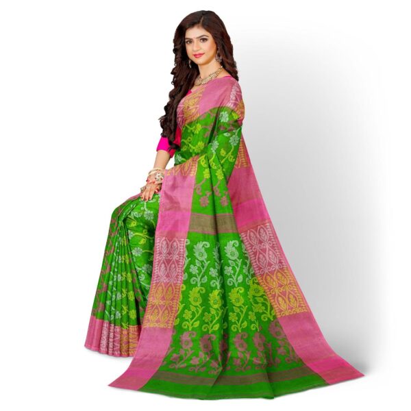 Green and Pink Cotton Jamdani Saree