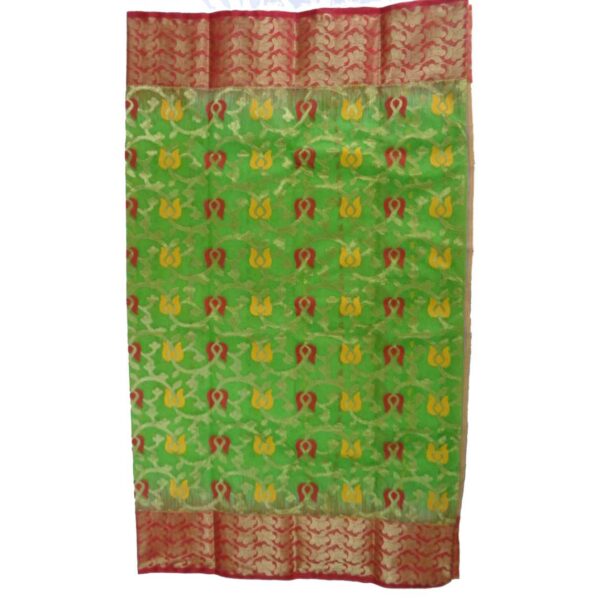 Green and Red Border Tussar Silk Saree