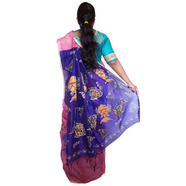Handwoven Cotton Silk Fancy Pink and Blue Tant Saree
