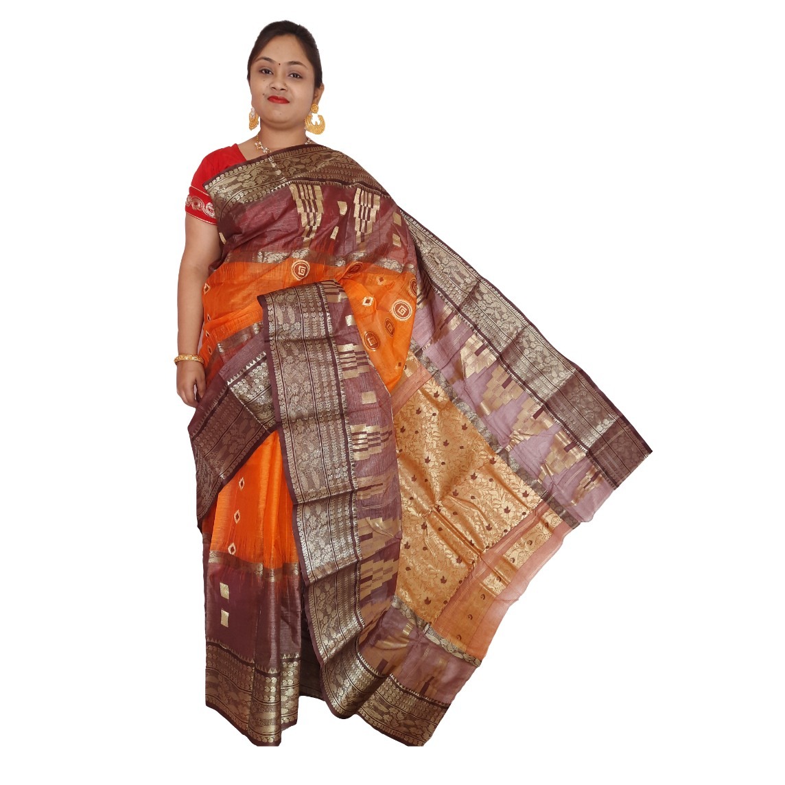 Dhonekhali Tant saree with Ikkat design in Red