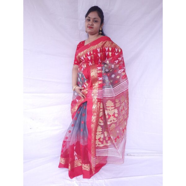 Red Banarasi Jamdani Saree in Tussar Silk
