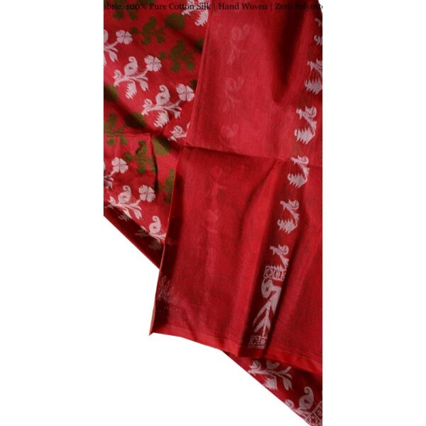 Red Pure Cotton Silk Tant Jamdani Saree