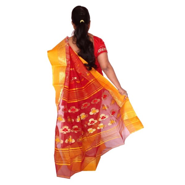 Red with Yellow Border Tussar Silk Saree