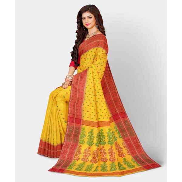 Pure Cotton Yellow Bishnupuri Baluchari Saree