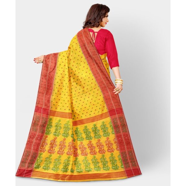 Pure Cotton Yellow Bishnupuri Baluchari Saree