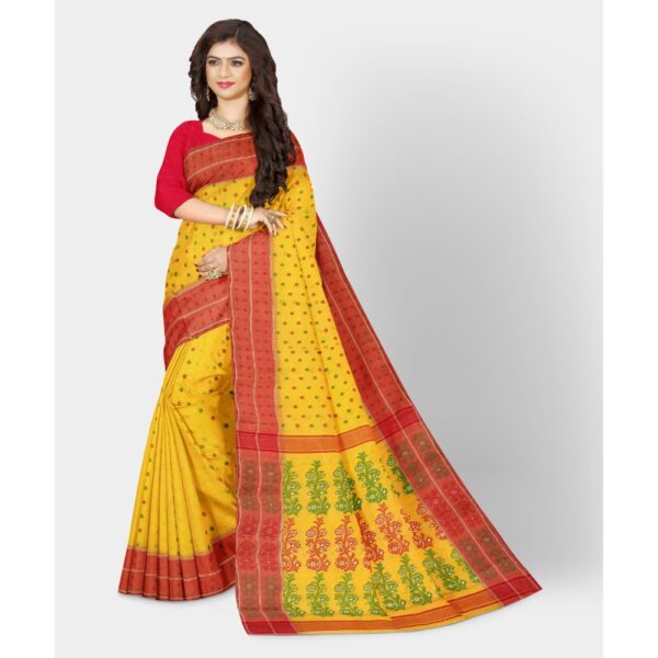 Pure Cotton Yellow Bishnupuri Baluchari Saree