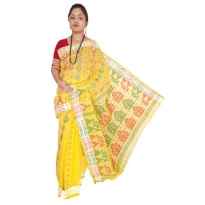 Bengal Handcrafted Pure Cotton Yellow Tant Baluchari Saree (Haldi Special)