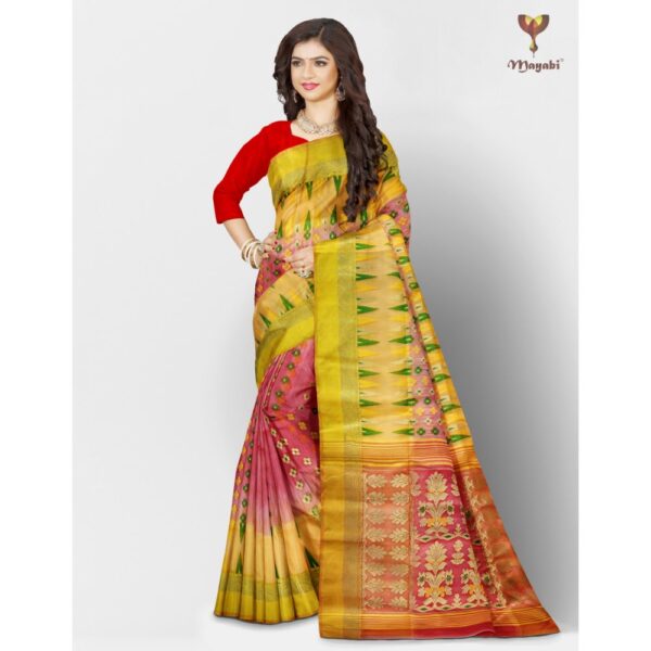 Yellow Tussar Silk Tant Banarasi Saree