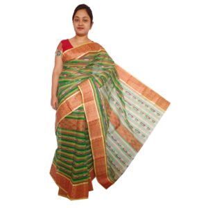 Bengal Handwoven Bottle Green Cotton Tant Saree from Fulia
