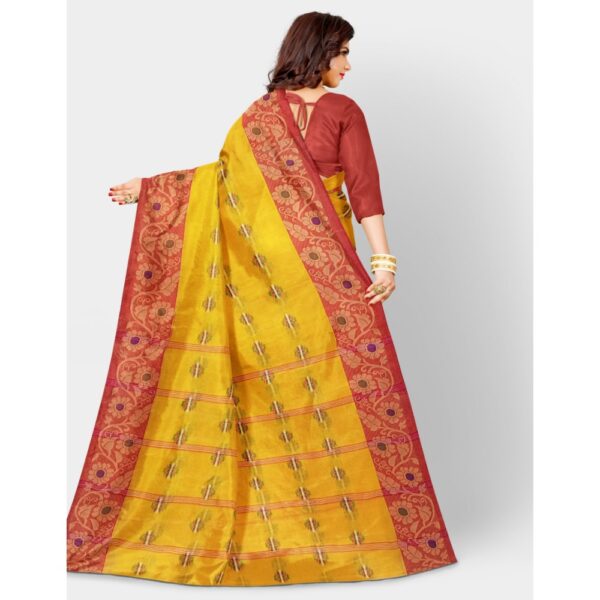 Golden Yellow Cotton Saree with Red Border