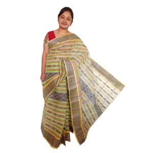 Bengal Handloom Cotton Green Tant Saree from Fulia