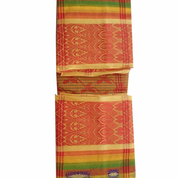 Green cotton saree with red border