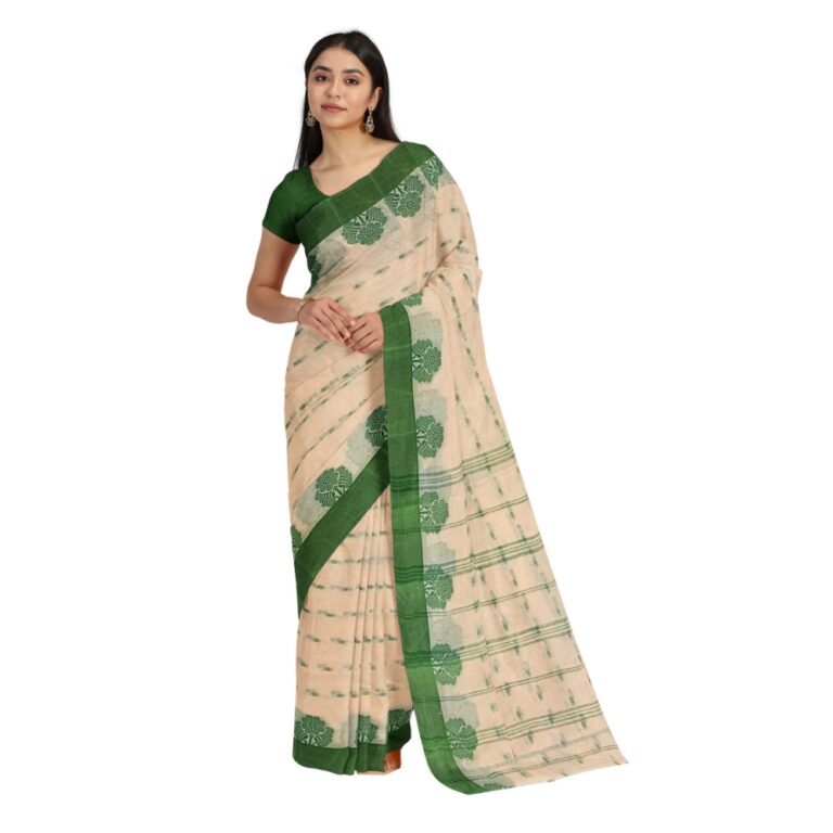 Cream Spun Cotton Readymade/Easy Saree